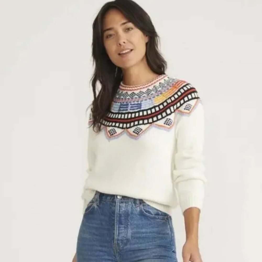 Marine Layer Archive Cream Detailed Wool Blend Lomas Sweater - Size - XS